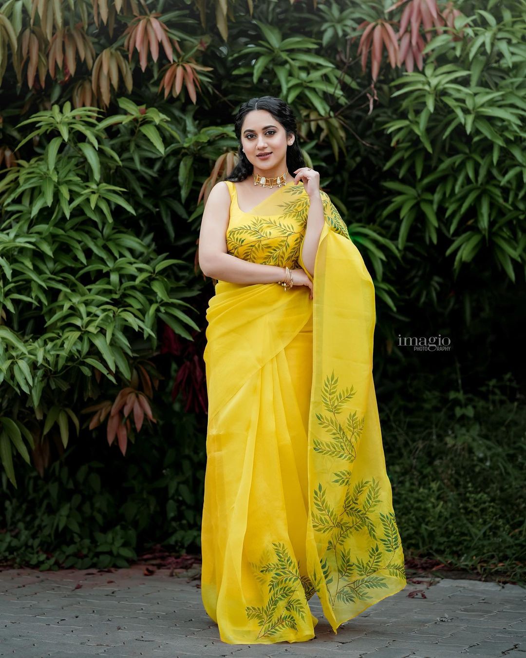 malayalam actress miya george stills in yellow saree
